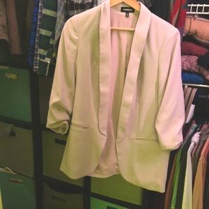Express Pink-Toned Casual Blazer, No Button, Scrunched 3/4 Sleeve